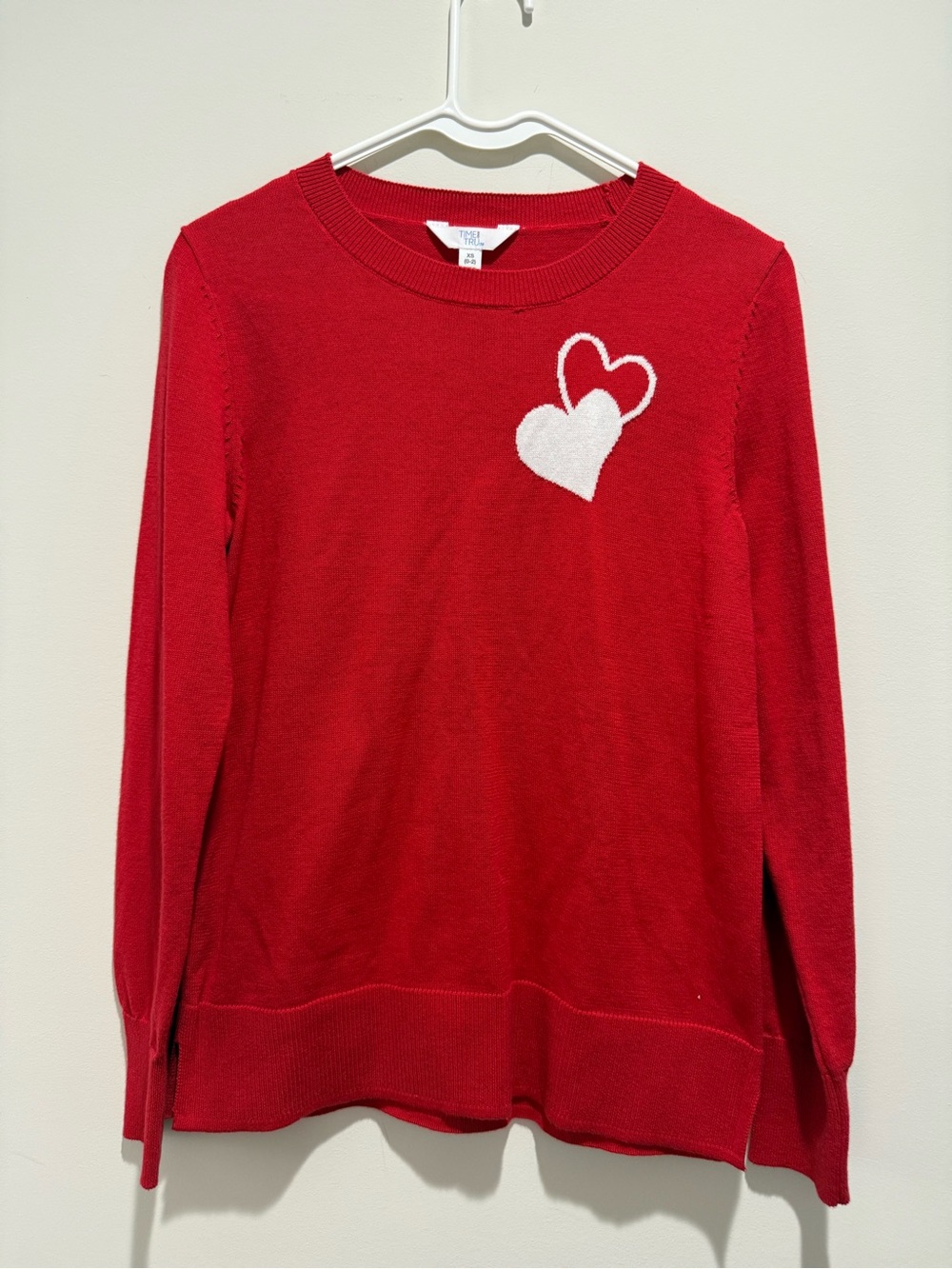Red Heart-Accent Crewneck Sweater - Time and Tru
